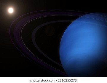 リングと太陽を持つガス巨星海王星。海王星は太陽系惑星の太陽から 8 番目の惑星です。銀河、星、惑星海王星。この画像の要素は NASA から提供されています。