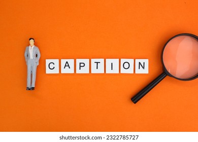 alphabet letters with caption words. the concept of sentence usage or the structure of something. a title or brief explanation accompanying an illustration, cartoon, or poster.