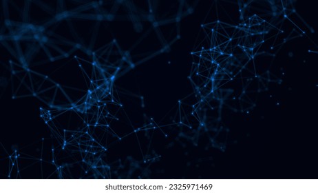 اتصال رقمي تجريدي بنقاط وخطوط متحركة. خلفية تقنية. بنية اتصال الشبكة.