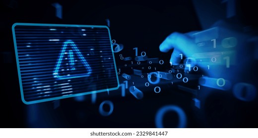 Ostrzeżenie o zhakowaniu systemu na laptopie. Cyberatak na sieć komputerową, wirus, oprogramowanie szpiegujące, złośliwe oprogramowanie lub złośliwe oprogramowanie. Koncepcja cyberbezpieczeństwa i cyberprzestępczości. Technologia bezpieczeństwa systemu.
