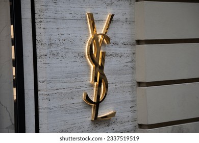 Ysl Brand Logo White Symbol Yves Saint Laurent Clothes Design Icon Abstract  Vector Illustration With Brown Background 24131576 Vector Art at Vecteezy