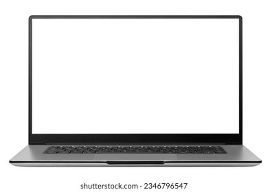 Laptop cu ecran gol, computer izolat pe fundal alb, traseu de tăiere, adâncime completă de câmp