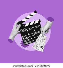 Filmklappe, Filmproduktion, Kinokarten, Hand mit Eintrittskarten, Hand mit Filmklappe, Film, Filmideen, beste Filme des Jahres