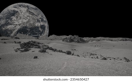 A Mars planet surface and a big planet background. including elements furnished by NASA