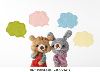 Handmade knitted toy. cute and small animal Amigurumi .speech bubble