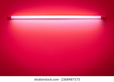 Lámpara de neón roja sobre una pared blanca.