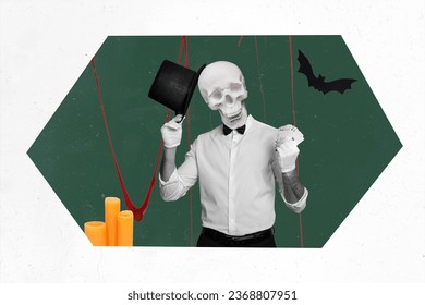 Picture conceptual collage of weird character scary ghost play poker showing trick isolated on drawing background