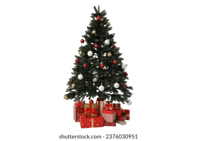 PNG,Árvore de Natal com presentes, isolada no fundo branco