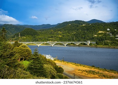 Isaac Lee Patterson Bridge, also known as the Rogue River Bridge located in Gold Beach, Oregon, USA