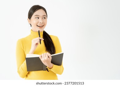 inspiration, writer, writing ,creative ,recreation for imagine, Beautiful Asia attractive young woman writing ideas on notebook, to do list, good thinking work, journalist, Stylish, Dream image, relax