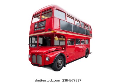 Tradičný červený autobus v Londýne vo Veľkej Británii. Double-decker vystrihnúť a izolované na bielom pozadí.