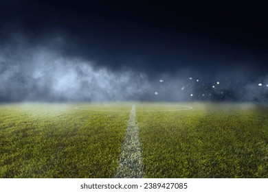 strukturiertes Fußballspielfeld mit Rauch - Mitte, Mittelfeld