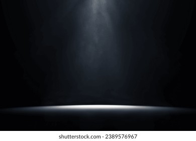 Prezentacja produktu z reflektorem. Ciemne tło pokoju studyjnego. Ekspozycja produktu. Czarna tekstura z ziarnistym tłem. Reflektor do projektowania. Abstrakcyjna tekstura.