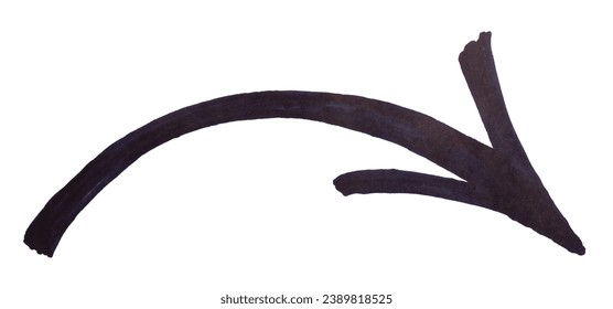 Lukisan tangan, lukisan tangan lakaran anak panah lengkung penanda hitam tanda panah pada kertas diasingkan pada latar belakang putih. Ini mempunyai laluan keratan.