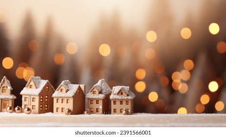 Charmant petit village d'hiver illuminé d'une douce lueur dorée