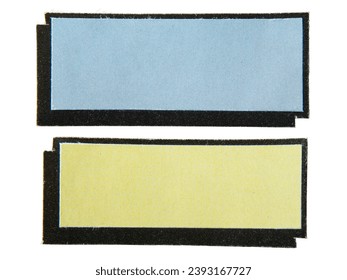 Cuadro de texto estilo cómic azul y amarillo con efecto de semitono sobre fondo blanco con trazado de recorte