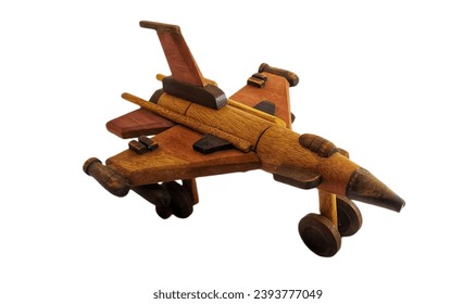 wooden military miniature toy airplanewooden toy on white background