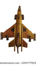 wooden military miniature toy airplanewooden toy on white background