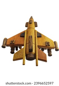miniature wooden military airplane isolated on white background
