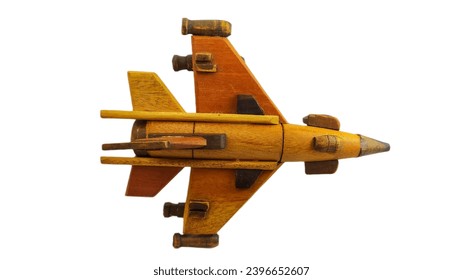 miniature wooden military airplane isolated on white background