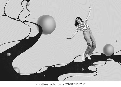 Ảnh ghép sáng tạo về cô gái game thủ sợ hãi thua cuộc trong màn chơi rơi xuống dòng sông đen dầu đen