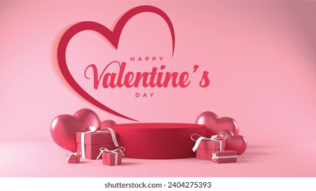 Poster di San Valentino con tema di sfondo rosa, banner per San Valentino