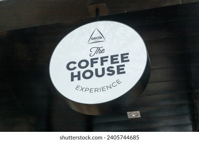 Delta Cafe Logo Design Concept, Logo Template For Cafe or Coffee Shop, Food  & Drink, Juice, Cups Icon, Brown Ellipse Shape Stock Vector Image & Art -  Alamy