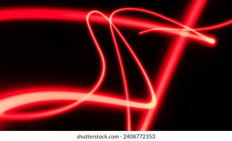 Fondo negro con degradado colorido neón de línea eléctrica abstracta. Concepto de rastro de luz roja de tres colores con velocidad de obturación lenta.
