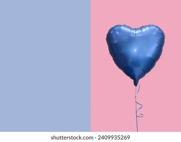 Balon inimă albastră pe fundal de culoare roz