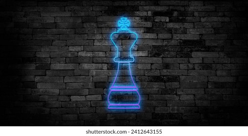 Ikona šaha, kralja, figura u neonskom stilu. ikona linije za ilustraciju elemenata obrazovanja. znakovi, simboli se mogu koristiti za web, logo, mobilnu aplikaciju, UI, UX.