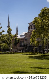 Istanbul, Turkey - July 15 2022: Hagia Irene or Hagia Eirene or St. Irene (Aya Irini in Turkish), a Greek Eastern Orthodox church located in the outer courtyard of Topkapi Palace in Istanbul, Turkey