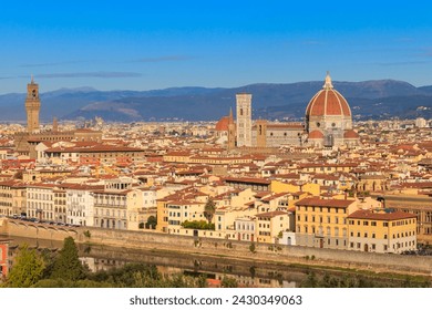 Panoramic view of Florence city from Michelangelo Hill in Tuscany, Italy