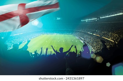 stadio di calcio affollato con bandiera inglese