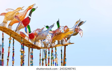 Murano, Venice, Italy, Glass ducks decoration of the traditional italian houses. Hand-made glass murano manufacturers.