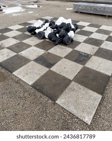 Giant chess board at Museumkwartier in Amsterdam in winter