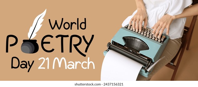 Banner fir World Poesie Dag mat Fra mat vintage Schreifmaschinn