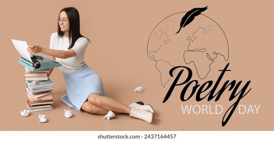 Banner fir World Poetry Day mat jonker Fra mat vintage Schreifmaschinn a Bicher