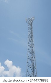 Phone signal transmission tower 4G 5G with clear blue sky background color