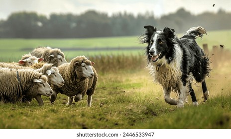 border collie juhokat terel egy farmon