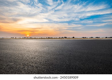 Countryside asphalt road and sky clouds nature landscape at sunrise