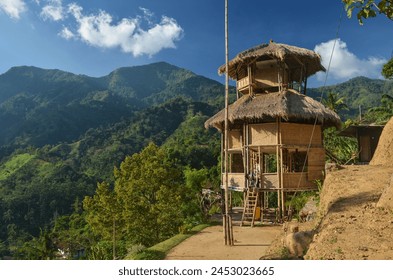 photo of large house made of bamboo in Bali Indonesia (April 10 2024, Bali Indonesia)