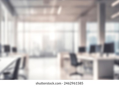 Verschwommenes, leeres Büro. Abstraktes Lichtbokeh im Büroinnenraum-Hintergrund.