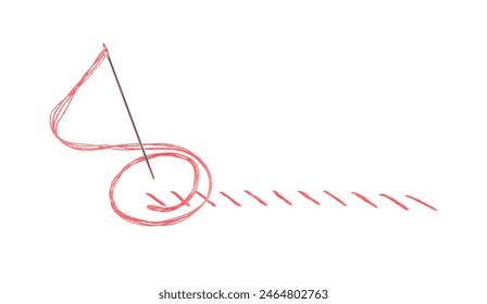 Aiguille à coudre avec fil et points isolés sur blanc