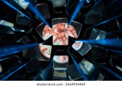 Kaleidoskopescht Handmuster mat geometresche Formen a Blo Téin