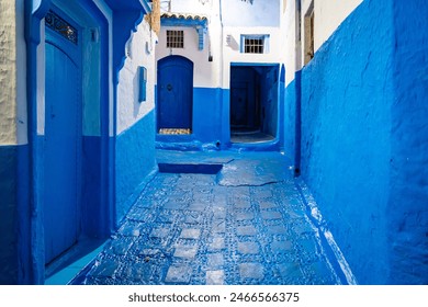 Night in Medina alleys and stairs of Chefchaouen, the famous Blue Pearl of Morocco or Blue City. Chaouen is noted for its buildings in shades of blue, UNESCO heritage