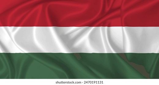 Flaga Węgier powiewająca na wietrze na jedwabnej fakturze