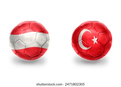 realistic football balls with national flags of turkey and austria ,soccer teams. on the white background.