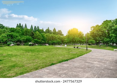 Serene Park Path at Sunrise