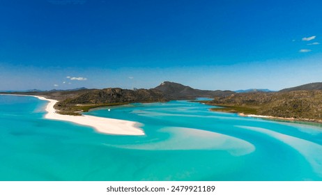 Hill Inlet Gözlem Noktası. Whitsundays'deki Whitehaven Plajı, Queensland, Avustralya'nın panoramik hava görünümü