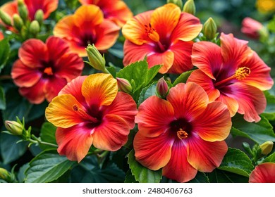 fiori di ibisco in piena fioritura che mettono in mostra i vivaci centri rosa, perfetti per temi floreali, botanici e naturalistici